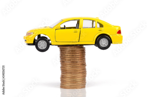 Yellow car and coins