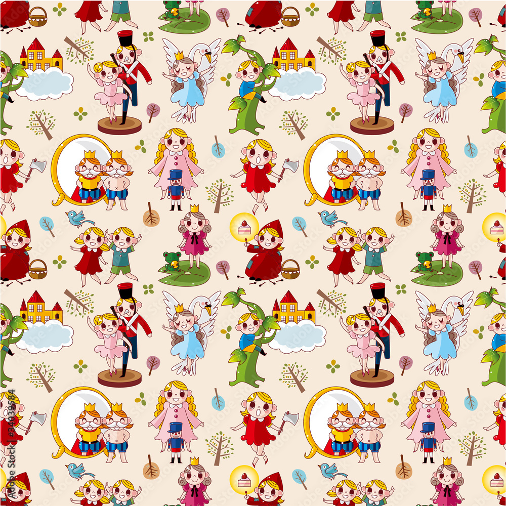 cartoon story people seamless pattern