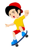 Cartoon illustration of a kid playing skateboard