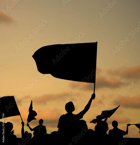 Canvas Print silhouette of protestors