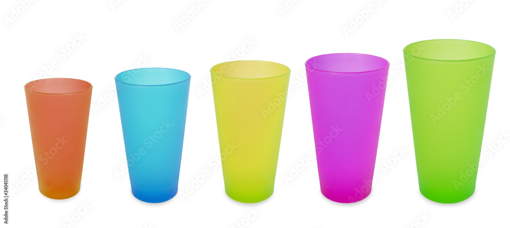 five plastic cups blue red green yellow five plastic cups blue red green yellow