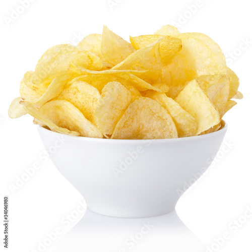 Potato chips bowl with clipping path photo