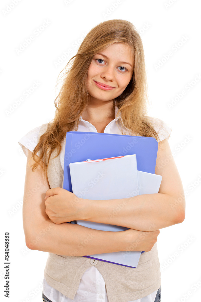 Pretty student with folders and books Pretty student with folders and books