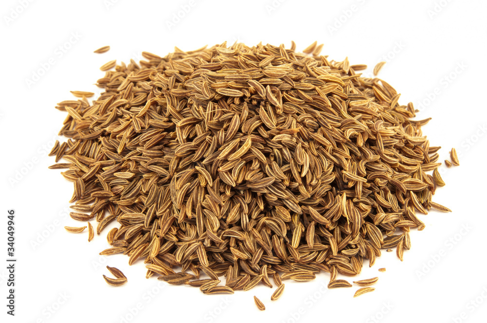 Caraway seeds on white background Caraway seeds on white background