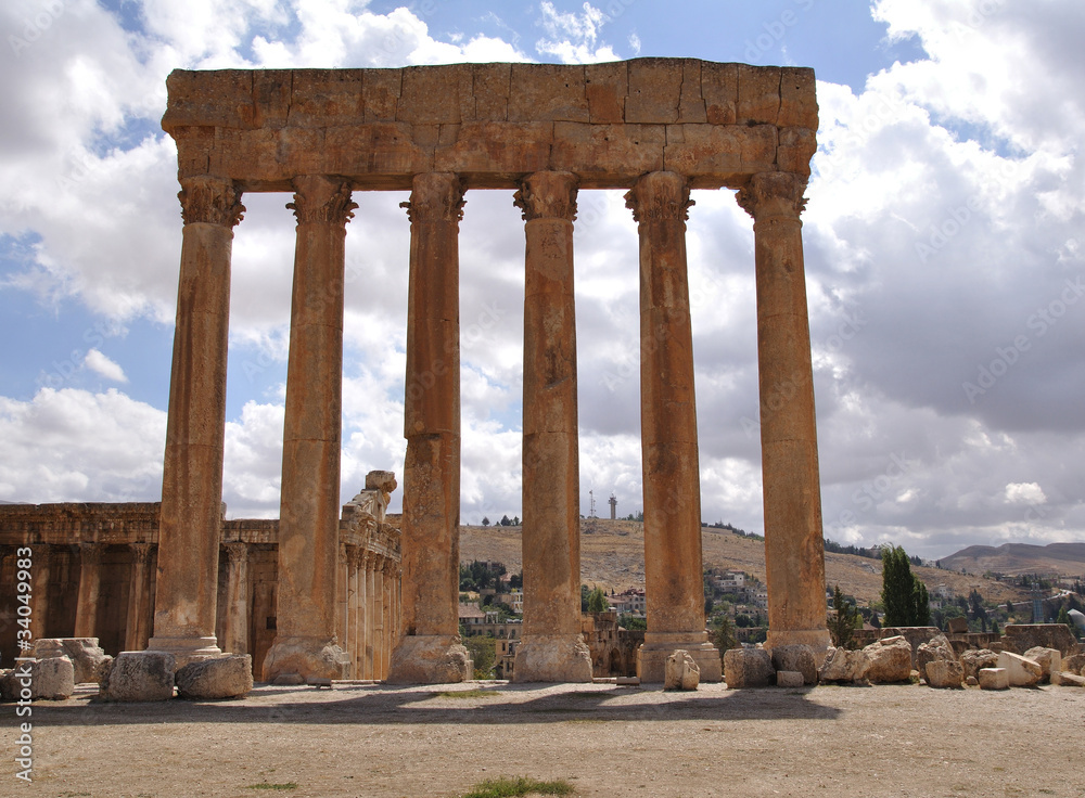 Jupiter's temple ancient Roman columns; Baalbek; Lebanon