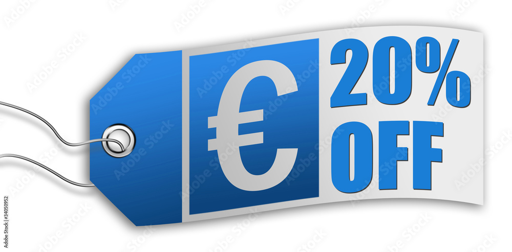 Price Tag / Label 20% Off with Euro Sign Stock Illustration