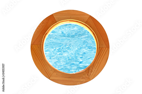 circular window overlooking the pool water