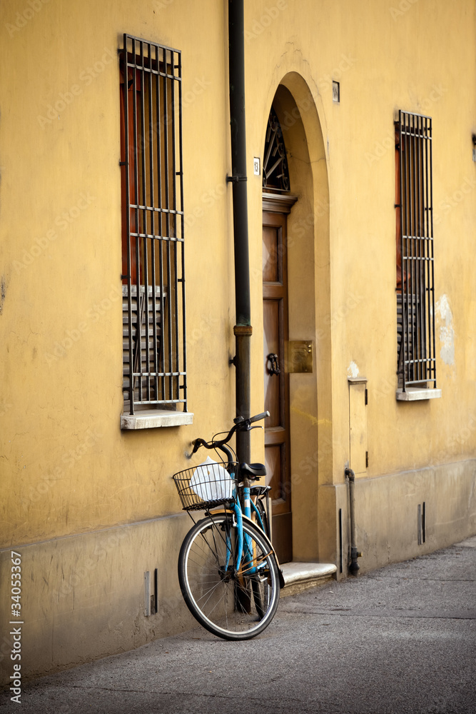 Old retro bicycle with basket in Italy