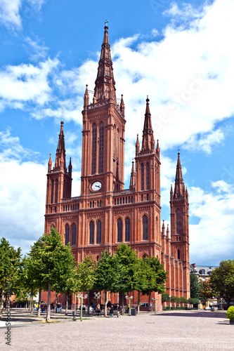 famous Markt Kirche in Wiesbaden, a brick building in neo-Gothic