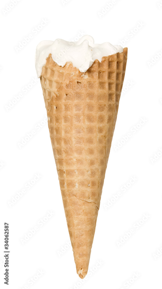 White ice cream with waffle for refreshment in hot summer White ice cream with waffle for refreshment in hot summer