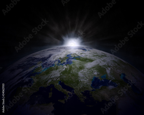 3D Illustration of Earth with Rising Sun