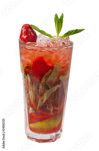 Mojito strawberry cocktail. closeup