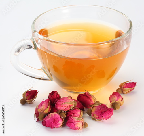 Cup of tea and tea roses.