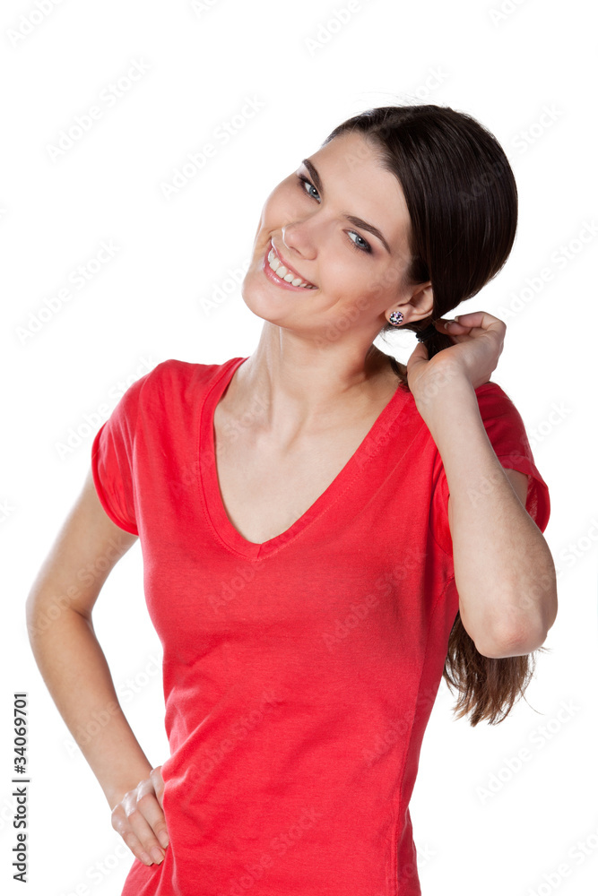 Portrait of young smiley female isolated on white background Portrait of young smiley female isolated on white background