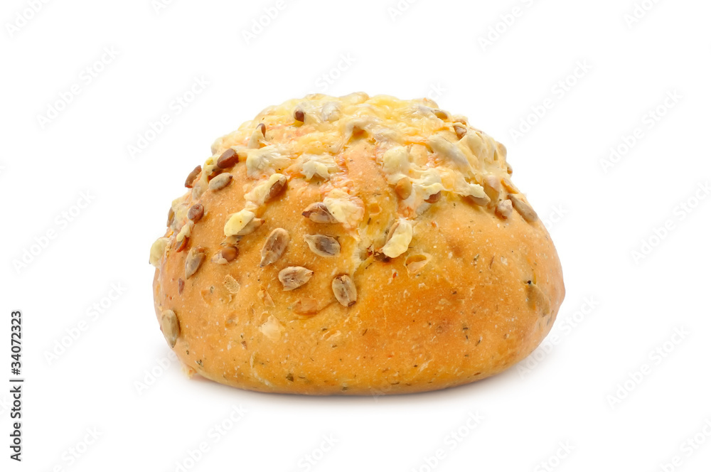 Wholemeal Bun with Sunflower Seeds And Cheese Isolated on White Wholemeal Bun with Sunflower Seeds And Cheese Isolated on White