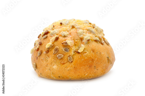 Wholemeal Bun with Sunflower Seeds And Cheese Isolated on White