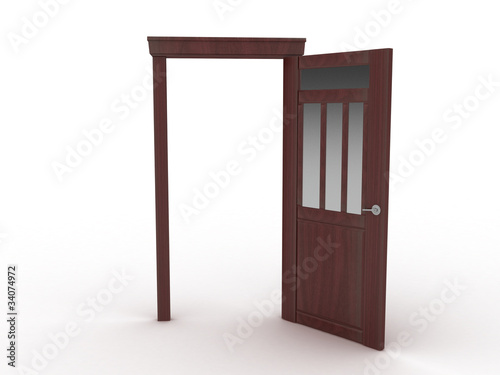 An open wooden door with glass on a white background №2