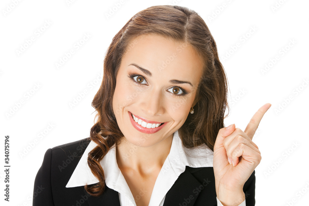 Businesswoman showing, isolated on white background Businesswoman showing, isolated on white background