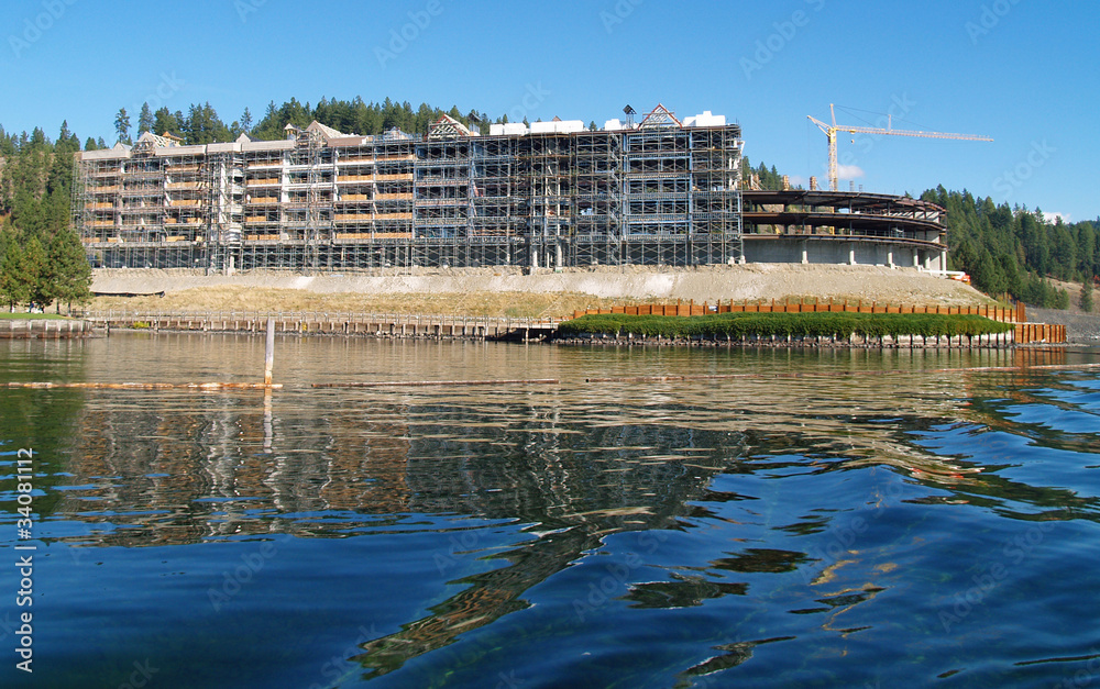 A Construction Site on the Shore of a Mountain Lake