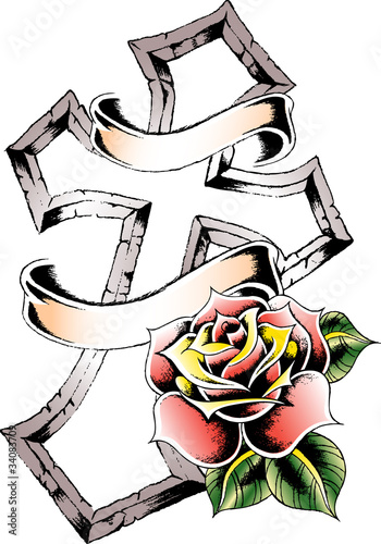 cross with rose design