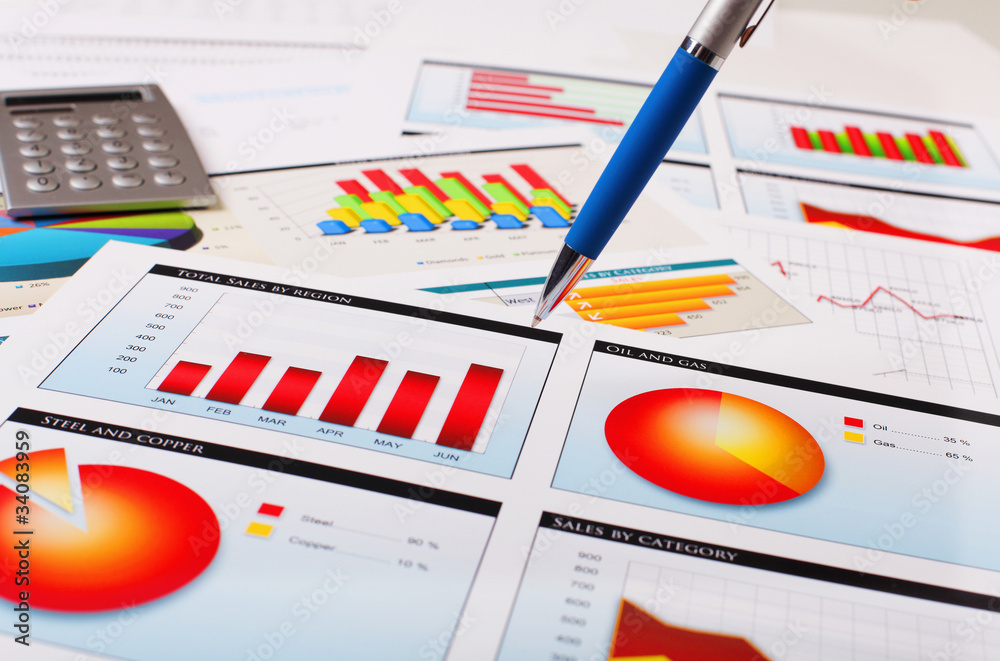 Graphs, charts, business table.