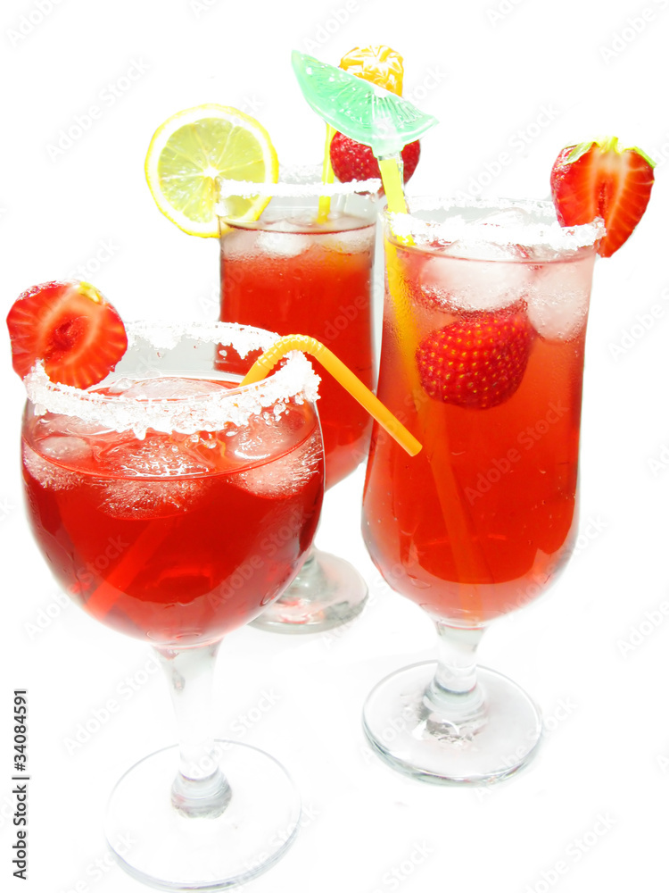 red cocktail drinks punch with strawberry