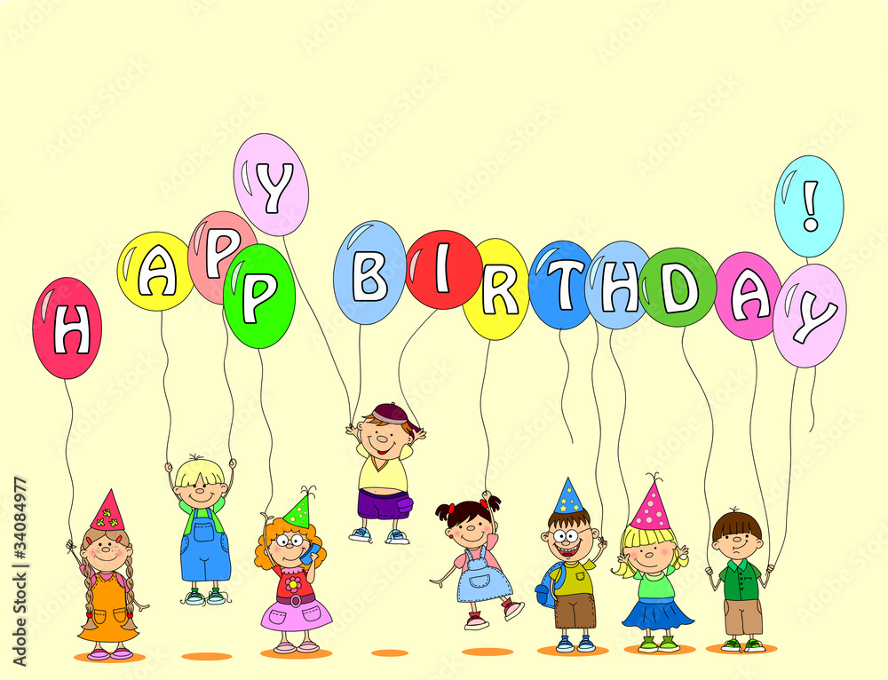 Obraz premium детей держать воздушные шары, открытки, вектор