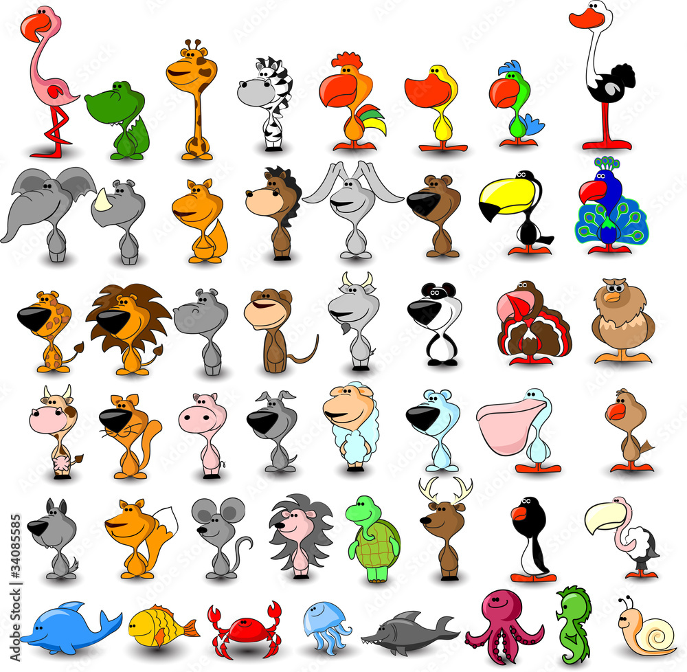 Obraz premium Большой набор векторных различных милых животных