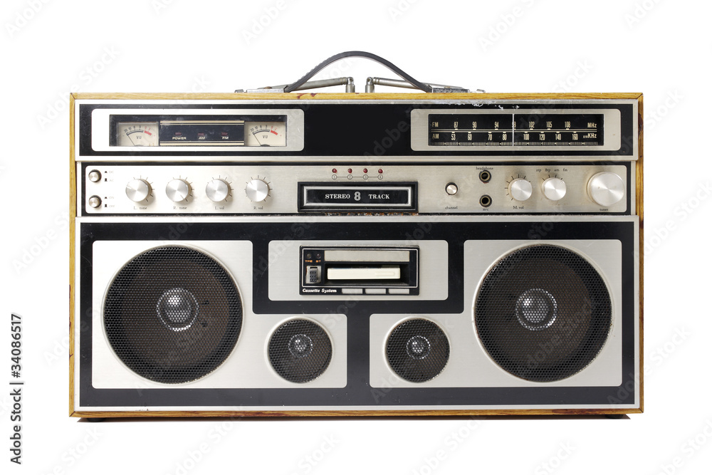 Old wooden radio isolated on white background