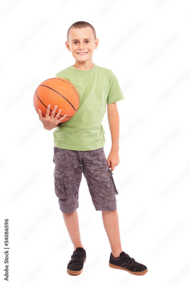 Child with basketball isolated on white background Child with basketball isolated on white background