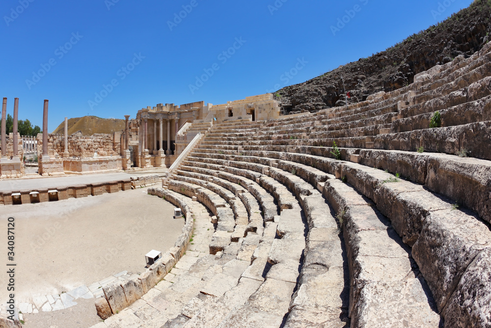 The seats and a stage in the Roman amphitheater