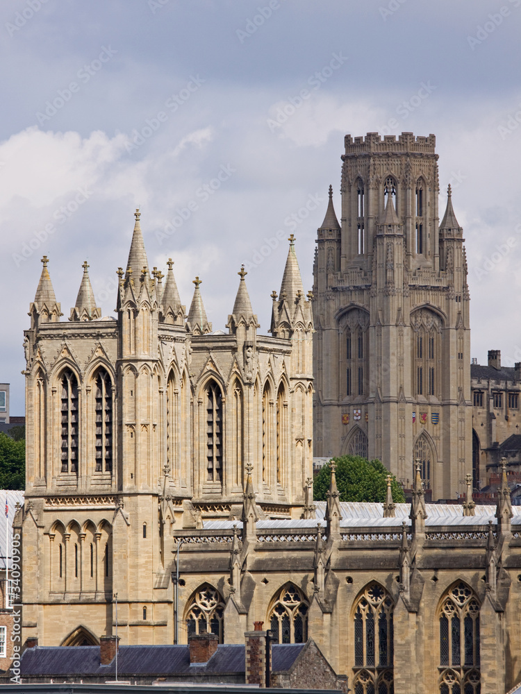 The neo-classical towers of Bristol university and cathedral