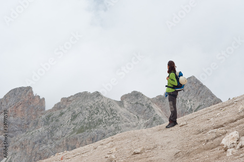 Mountain scenery with trekker. Dolomites, Italy. © pio3