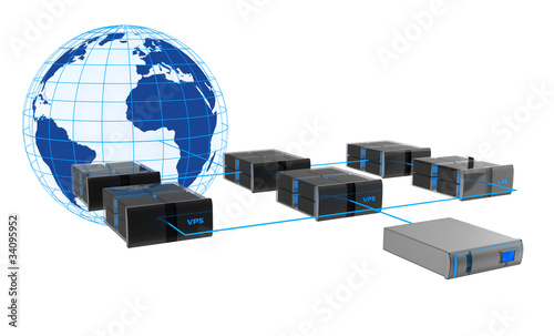 Server con VPS (virtual private server) connessi alla rete web