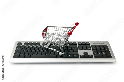 Internet online shopping concept with computer and cart