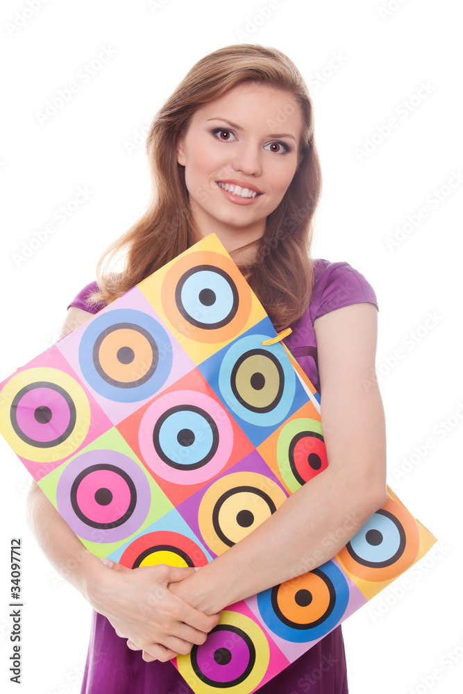 Portrait young woman with shopping bags Portrait young woman with shopping bags