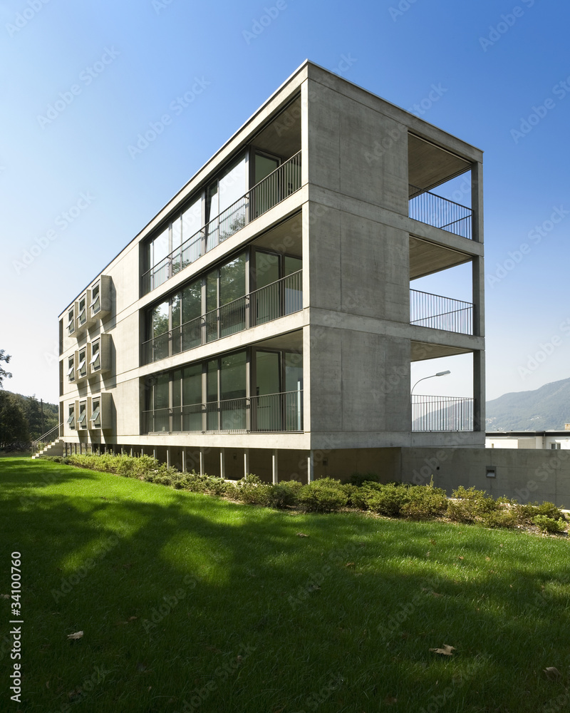 palazzina moderna in beton, grande casa, immobile, esterno