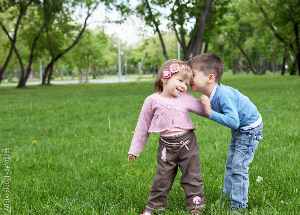 Fototapeta premium happy sister and brother outdoors