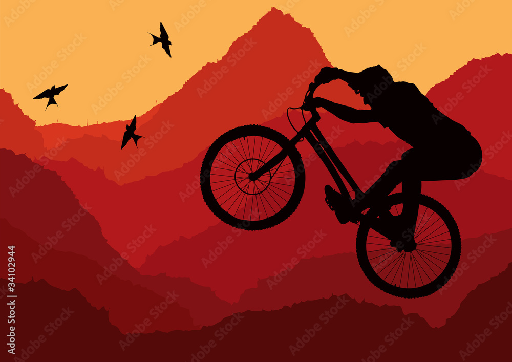 Mountain bike rider in wild nature landscape