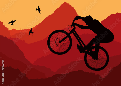 Mountain bike rider in wild nature landscape