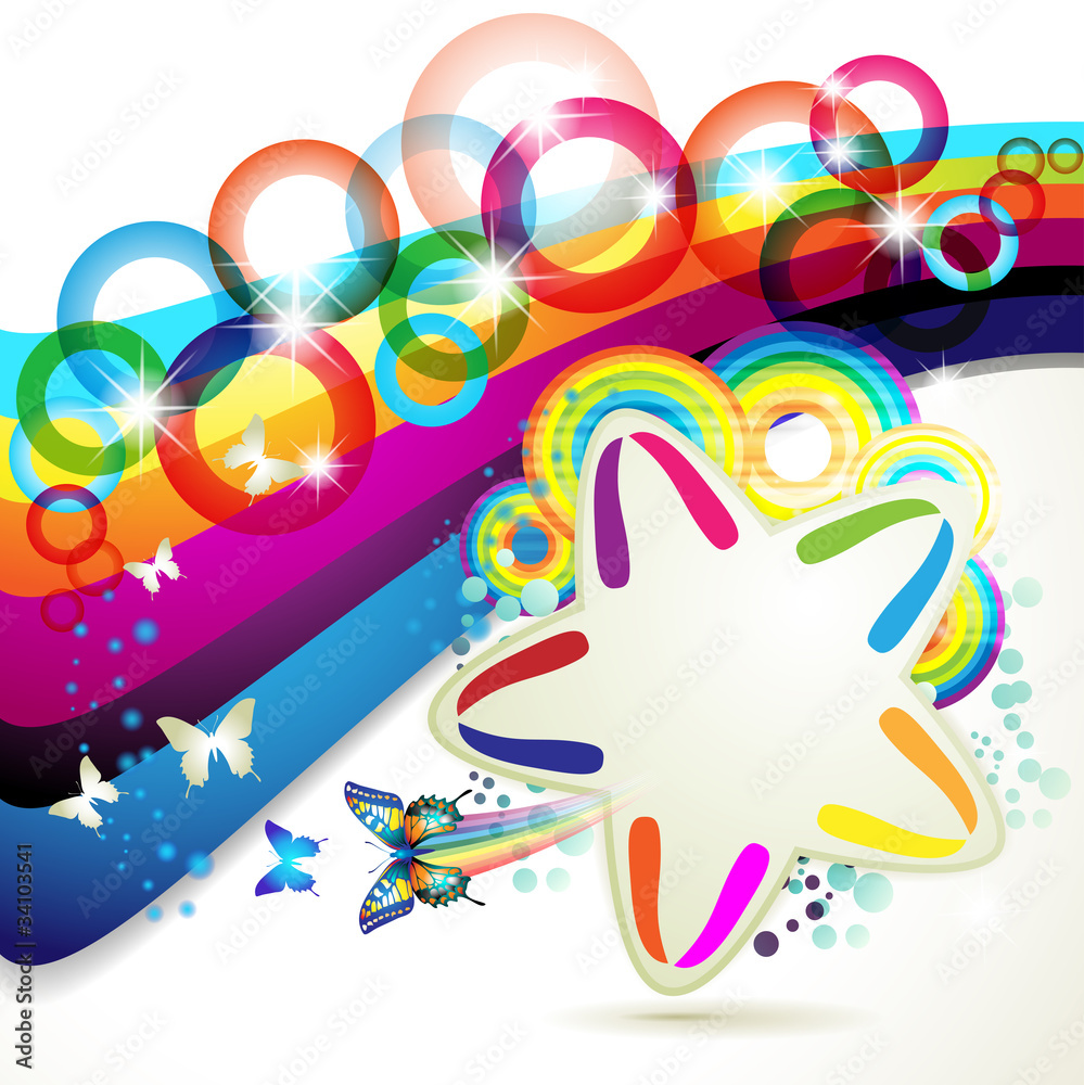 Colorful background with stars and circles rainbow