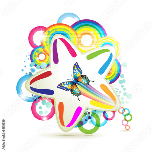 Colorful background with stars and circles rainbow