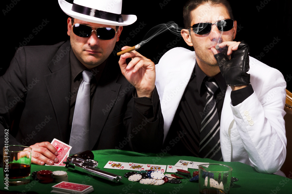 two gangsters playing some cards two gangsters playing some cards