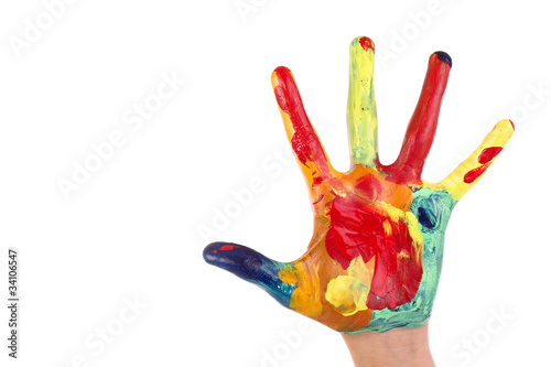 Hand mit Acrylfarben