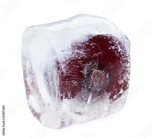 Wallpaper Mural Red sweet cherry inside of melting ice cube, isolated on white Torontodigital.ca