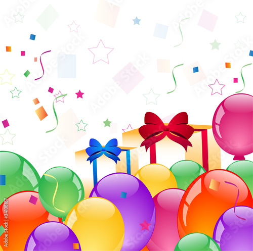 Party colorful balloons with gift boxes