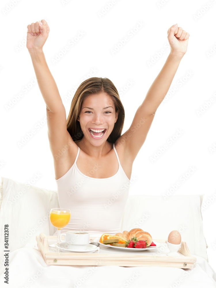 Happy morning breakfast woman Happy morning breakfast woman