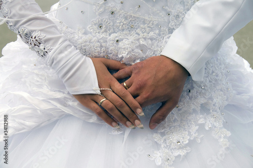 Hands of newlyweds.