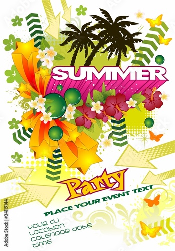 Summer party white background palm