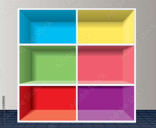 colorful empty bookshelf